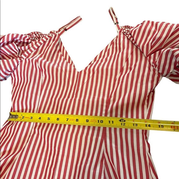 Petersyn Alice Striped Poplin Cold Should Blouse Size M Red and White - Picture 9 of 15